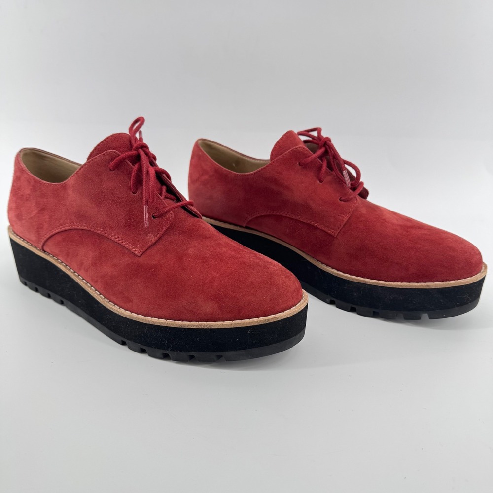 Eileen Fisher Eddy Derby Platform Oxfords Womens 7.5 Red Suede Lace Up Shoes